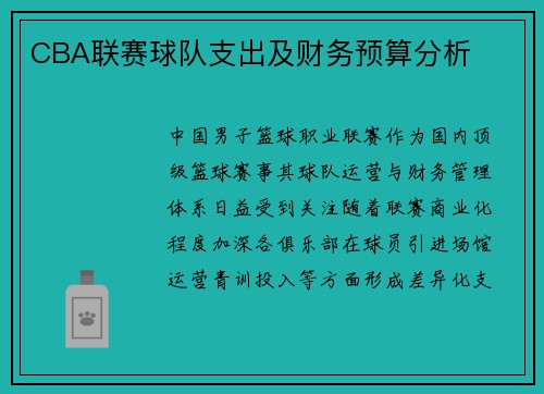CBA联赛球队支出及财务预算分析