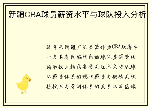 新疆CBA球员薪资水平与球队投入分析